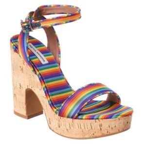 TABITHA SIMMONS Calla Rainbow Silk Cork Wedges 37.5 7.5 $795